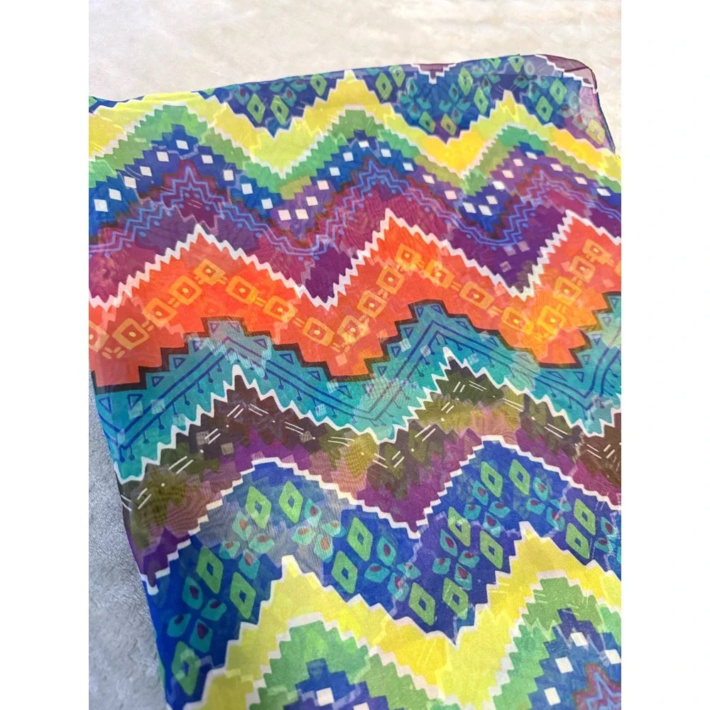 Chico's Colorful Geometric Aztec Southwestern Oblong Scarf 28x72 Polyester